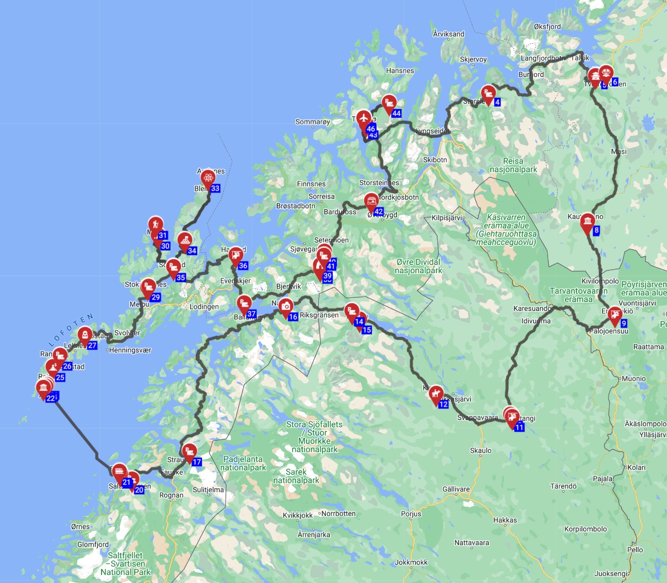 Map for Troms Round Trip - Arctic Wonders Northern Norway Family Road Trip